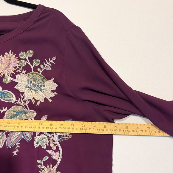 Chico's Peasant Blouse Tunic Boho Purple Floral Embroidered Tassel Sz 4 US 20/22 - Picture 6 of 10